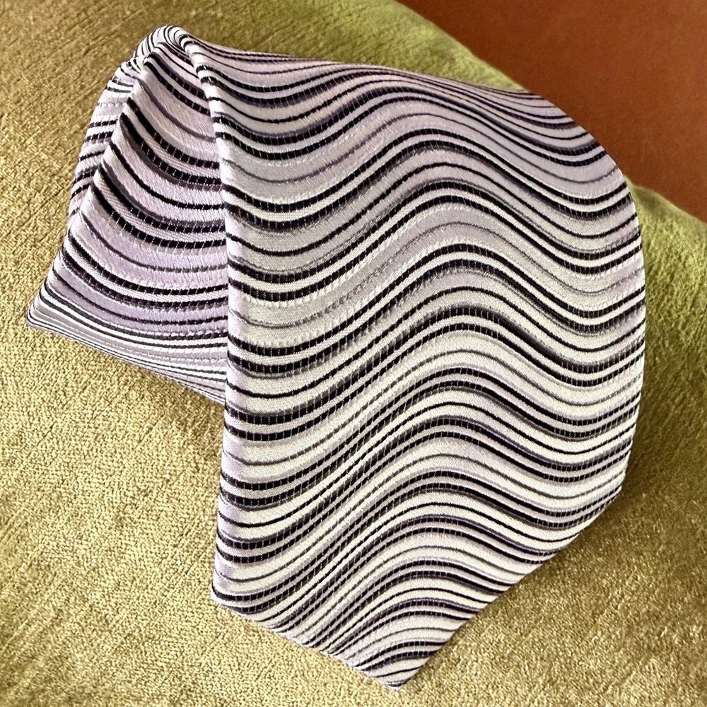 Vtg Pierre Cardin Neck Tie Abstract Geometric Silk Black White Church Dress Dad